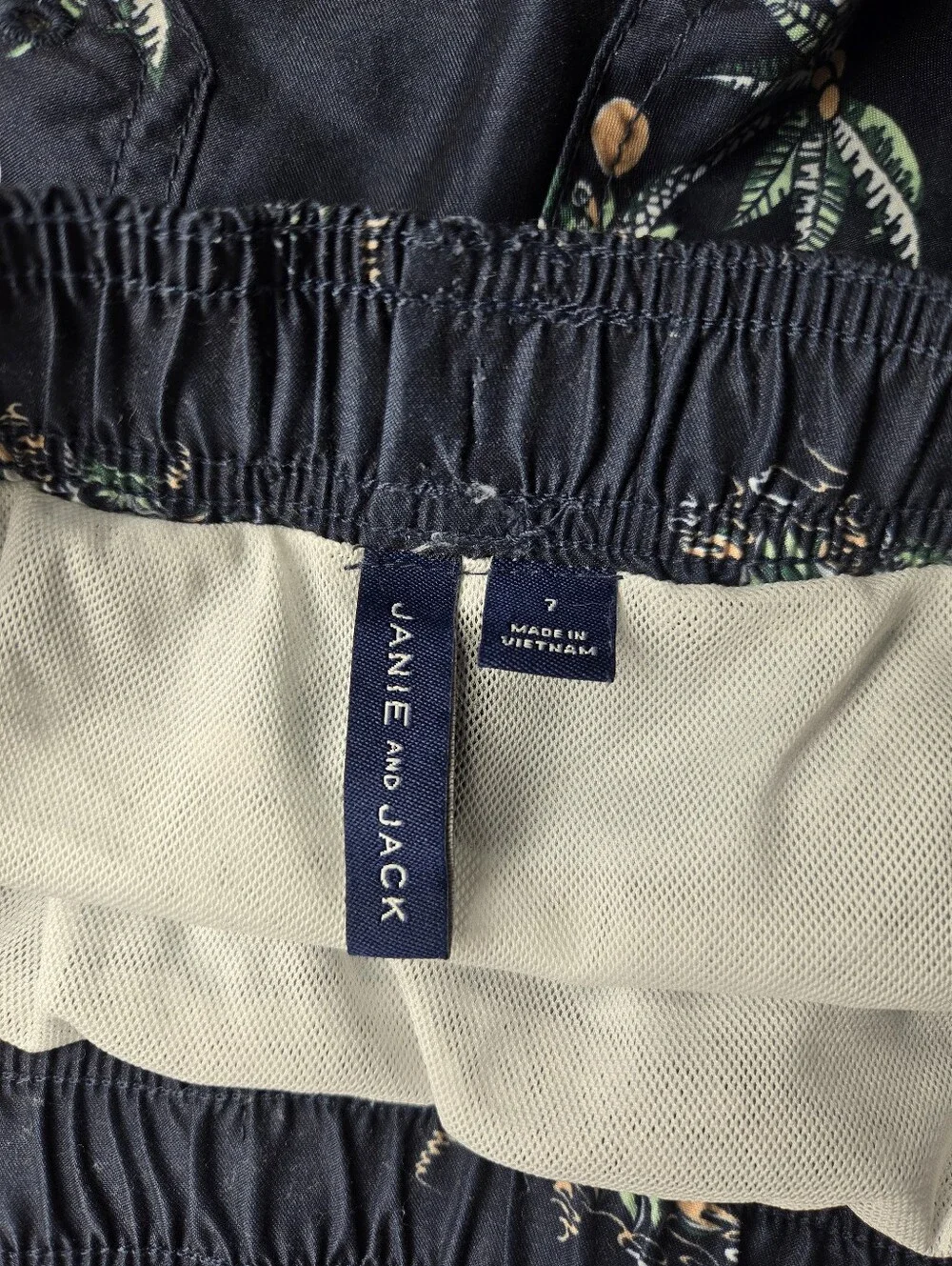 Janie & Jack Boys Navy Tropical Print Swim Shorts – Size 7